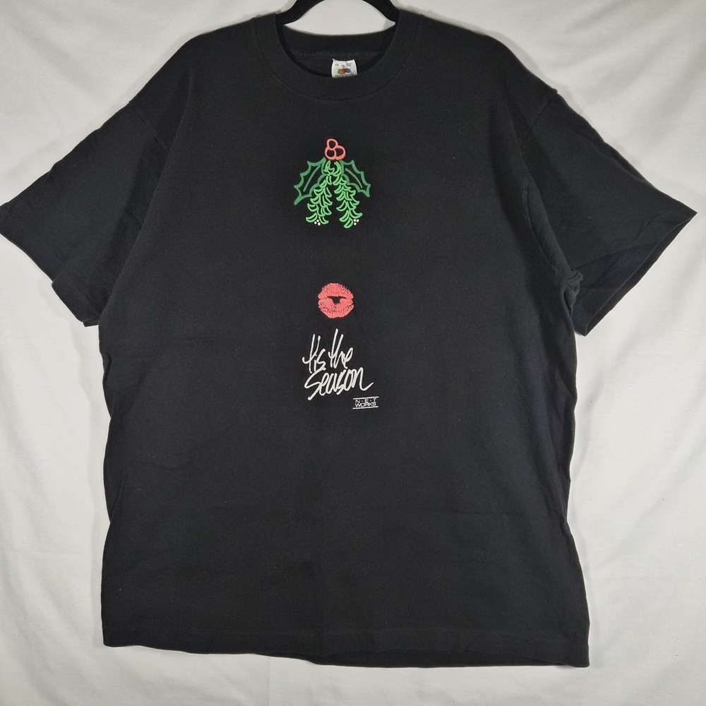 Vintage 90s Net Works Kiss The Season Christmas T Shirt XXL Fruit Of The Loom...